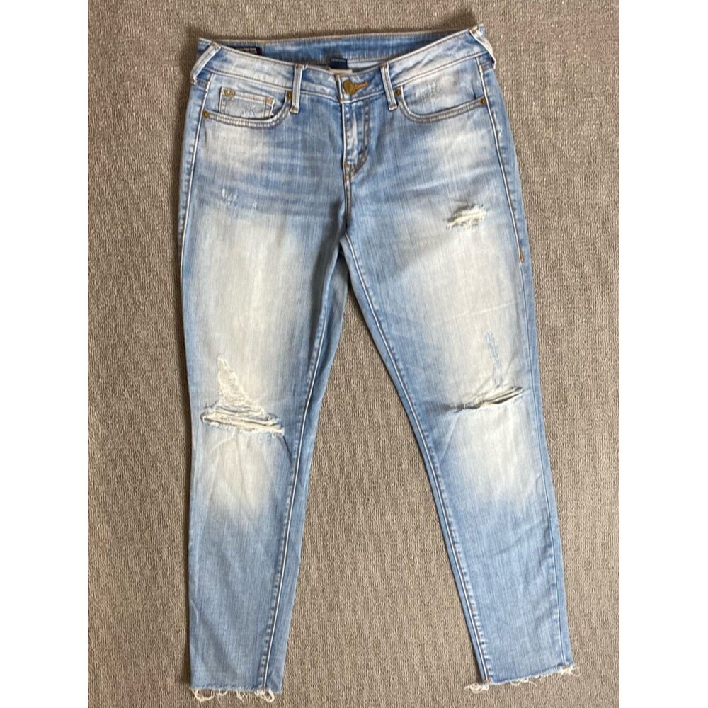 True Religion Halle Mid Rise Super Skinny Distressed Denim Ankle Jeans